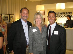 Cary Frank, former First Lady Tipper Gore and Tom Segal at the opening of the Mitchell Gold + Bob Williams store in Lincoln Park.